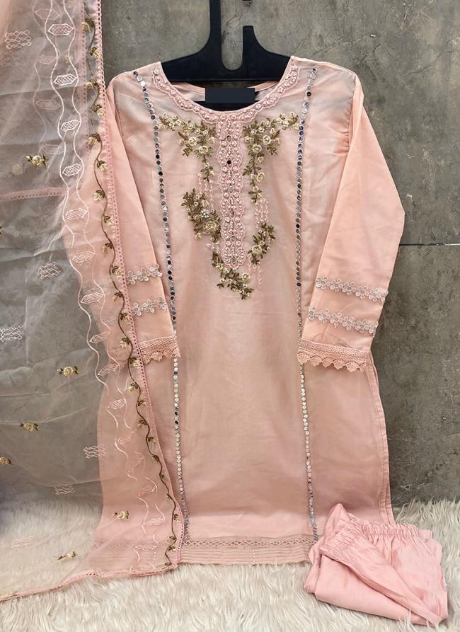 Organza Peach Festival Wear Embroidery Work Readymade Pakistani Suit